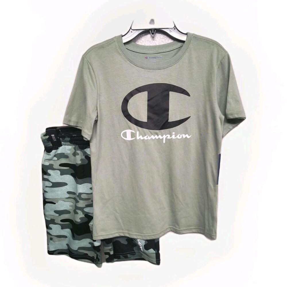 Nwt Boys Champion 2 Piece Shirt and Short Active Set Green Camo SIze Large 12